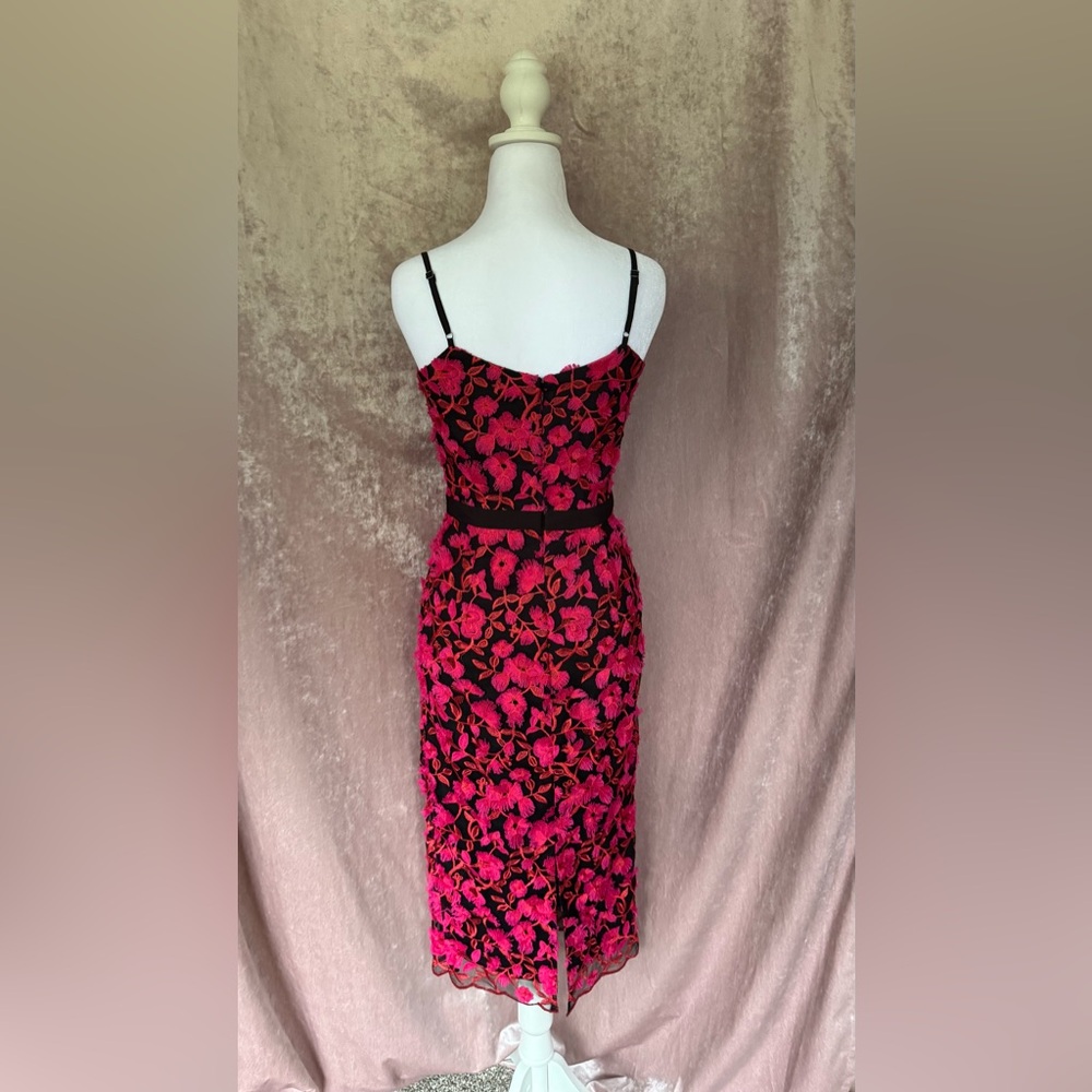 DRESS THE POPULATION Emma Pink Orange Floral 3D Embroidered Dress Sheath Bodycon - Picture 6 of 9